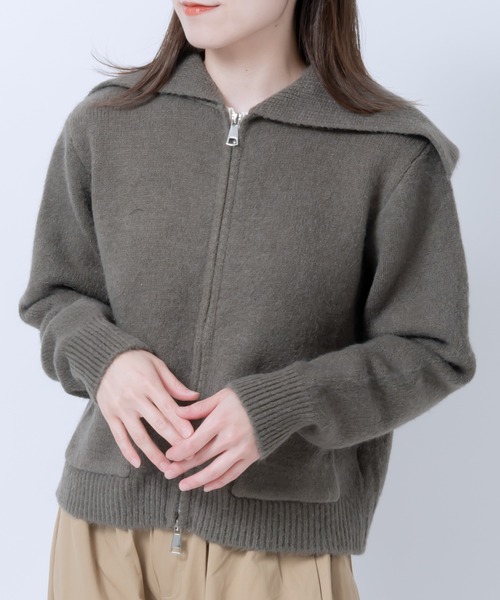 LOSUCA（ロスカ）の「セーラーカラーニット / セーラー ジップ 2WAYファスナー ナチュラル フレンチ 大人カジュアル レトロ ヴィンテージ シティガール（ニット/セーター・レディース・カーキ/オフホワイト/グレー・FREE）」の16枚目の写真