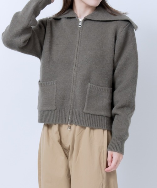 LOSUCA（ロスカ）の「セーラーカラーニット / セーラー ジップ 2WAYファスナー ナチュラル フレンチ 大人カジュアル レトロ ヴィンテージ シティガール（ニット/セーター・レディース・カーキ/オフホワイト/グレー・FREE）」の17枚目の写真