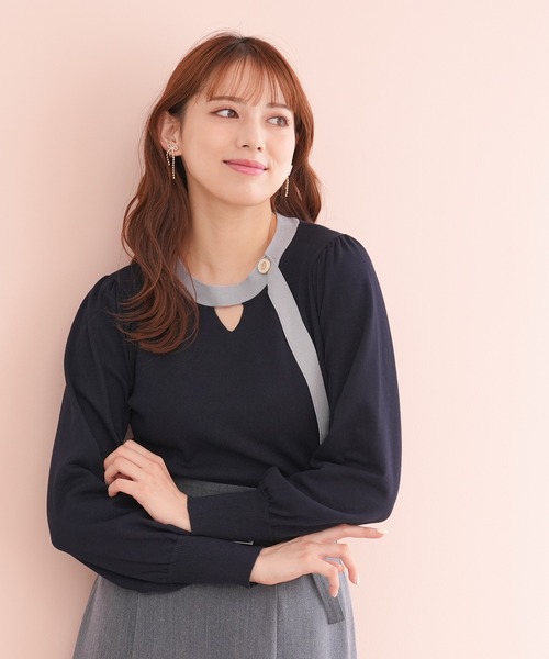 ASTORIA ODIER(アストリアオディール)の「配色アシメタイニットプルオーバー(ニット/セーター・レディース・ブラック/スモークピンク/ネイビー・MEDIUM/LARGE)」の2枚目の写真