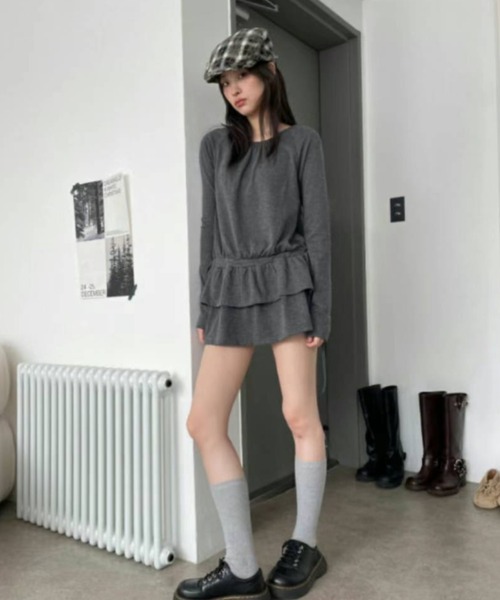 【ダブルフリル】クルーネックワンピース（ワンピース）｜Y2K SYNAPSE FACTORY（ワイツーケー シナプスファクトリー）