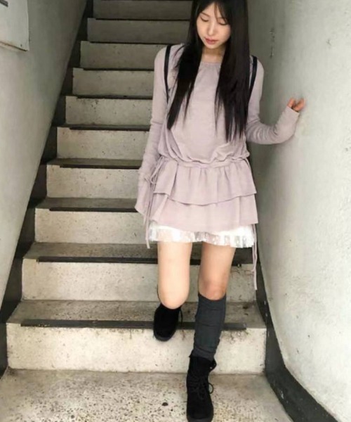 【ダブルフリル】クルーネックワンピース（ワンピース）｜Y2K SYNAPSE FACTORY（ワイツーケー シナプスファクトリー）