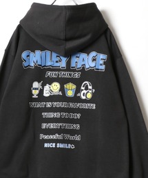 SMILEY FACE/スマイリーフェイス 裏起毛 ワンポイント刺繍 袖ロゴ バックプリント オーバーサイズ スウェットプルパーカー フーディー レディース メンズ