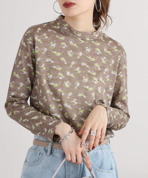 BRODIAEA(ブローディア)の「BRODIAEA 接結猫柄プルオーバー(Tシャツ/カットソー・レディース・モカ/グレー/ブラック/ネイビー・40)」の6枚目の写真