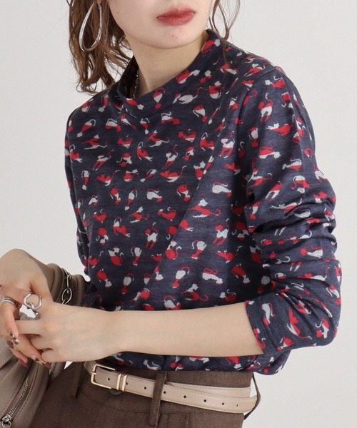 BRODIAEA(ブローディア)の「BRODIAEA 接結猫柄プルオーバー(Tシャツ/カットソー・レディース・モカ/グレー/ブラック/ネイビー・40)」の9枚目の写真