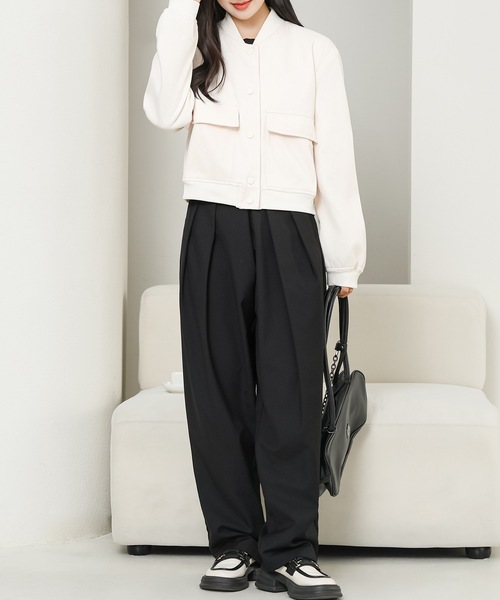 Lace Ladies(レースレディース)の「フラップポケット付き ベースボール風 コンパクト ボタン ジャケット(ノーカラージャケット・レディース・ブラック/ネイビー/アイボリー・M)」の15枚目の写真