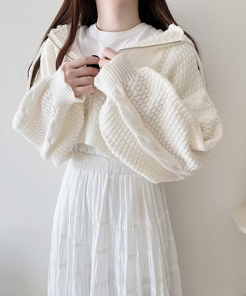 Nana(ナナ)（ナナ）の「ジップアップニットパーカー（パーカー・レディース・アイボリー/グレー・FREE）」の5枚目の写真