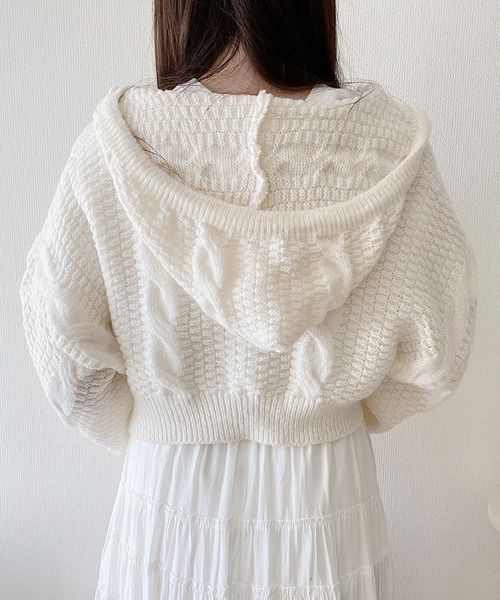 Nana(ナナ)（ナナ）の「ジップアップニットパーカー（パーカー・レディース・アイボリー/グレー・FREE）」の6枚目の写真