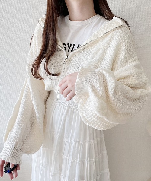 Nana(ナナ)（ナナ）の「ジップアップニットパーカー（パーカー・レディース・アイボリー/グレー・FREE）」の7枚目の写真