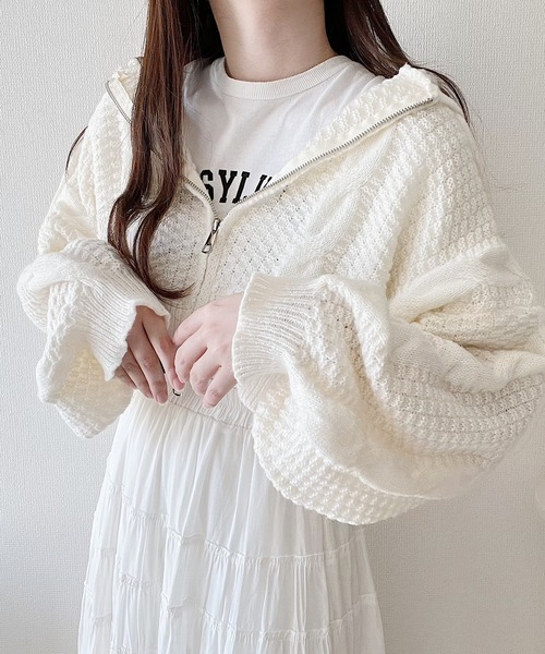 Nana(ナナ)（ナナ）の「ジップアップニットパーカー（パーカー・レディース・アイボリー/グレー・FREE）」の8枚目の写真