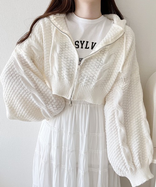 Nana(ナナ)（ナナ）の「ジップアップニットパーカー（パーカー・レディース・アイボリー/グレー・FREE）」の9枚目の写真