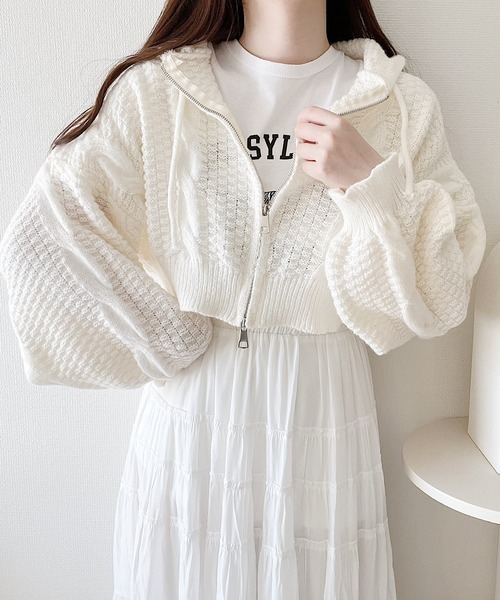 Nana(ナナ)（ナナ）の「ジップアップニットパーカー（パーカー・レディース・アイボリー/グレー・FREE）」の10枚目の写真