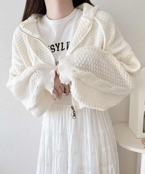 Nana(ナナ)（ナナ）の「ジップアップニットパーカー（パーカー・レディース・アイボリー/グレー・FREE）」の11枚目の写真