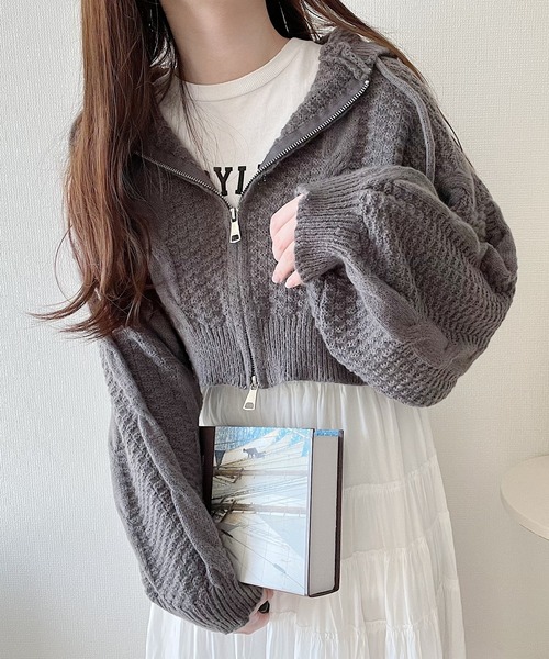 Nana(ナナ)（ナナ）の「ジップアップニットパーカー（パーカー・レディース・アイボリー/グレー・FREE）」の14枚目の写真