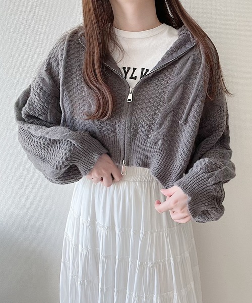 Nana(ナナ)（ナナ）の「ジップアップニットパーカー（パーカー・レディース・アイボリー/グレー・FREE）」の15枚目の写真