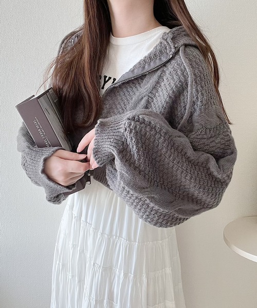 Nana(ナナ)（ナナ）の「ジップアップニットパーカー（パーカー・レディース・アイボリー/グレー・FREE）」の3枚目の写真