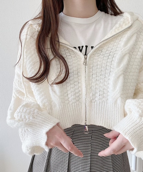 Nana(ナナ)（ナナ）の「ジップアップニットパーカー（パーカー・レディース・アイボリー/グレー・FREE）」の12枚目の写真