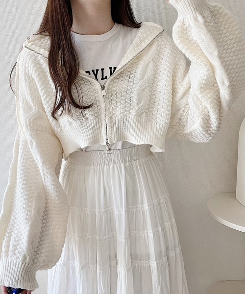 Nana(ナナ)（ナナ）の「ジップアップニットパーカー（パーカー・レディース・アイボリー/グレー・FREE）」の13枚目の写真