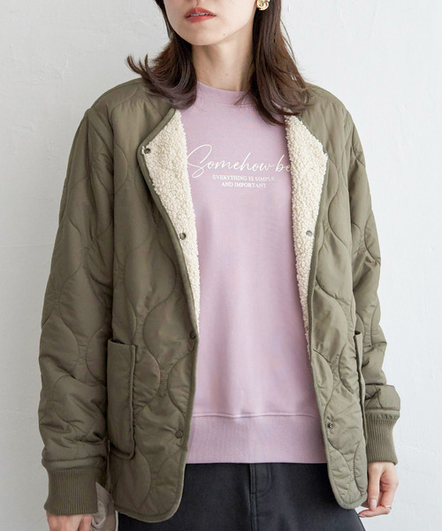 ikka（イッカ）の「【2WAY／親子コーデ】キルトボアリバーシブルブルゾン（ブルゾン・レディース・マジェンタ/ライム/ベージュ/ブラック・M/L/S）」の4枚目の写真