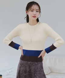 マルチ配色ニットトップス