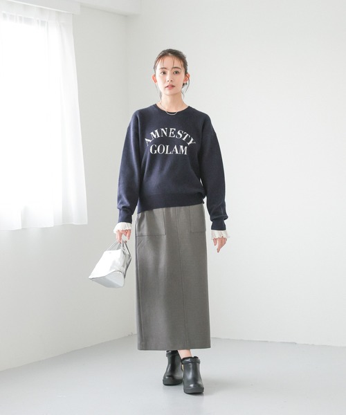 GLOBAL WORK（グローバルワーク）の「お手入れらくらくSET UPIラインスカート/145512（スカート・レディース・杢グレー/モカ/スミクロ・LARGE/MEDIUM）」の4枚目の写真