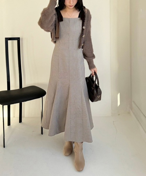 セール】ベロアリボンマーメイドキャミワンピース【リボン取り外し可能