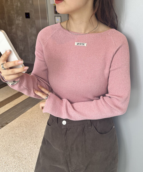 mystic(ミスティック)の「【10色展開/EC限定カラーORG】クルーリブニット(ニット/セーター・レディース・ブラック/アイボリー/ブルー/シルバー/ピンク/イエロー/オレンジ/グレー/グリーン/レッド・FREE)」の7枚目の写真