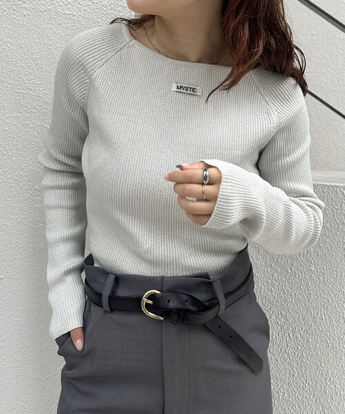 mystic(ミスティック)の「【10色展開/EC限定カラーORG】クルーリブニット(ニット/セーター・レディース・ブラック/アイボリー/ブルー/シルバー/ピンク/イエロー/オレンジ/グレー/グリーン/レッド・FREE)」の10枚目の写真