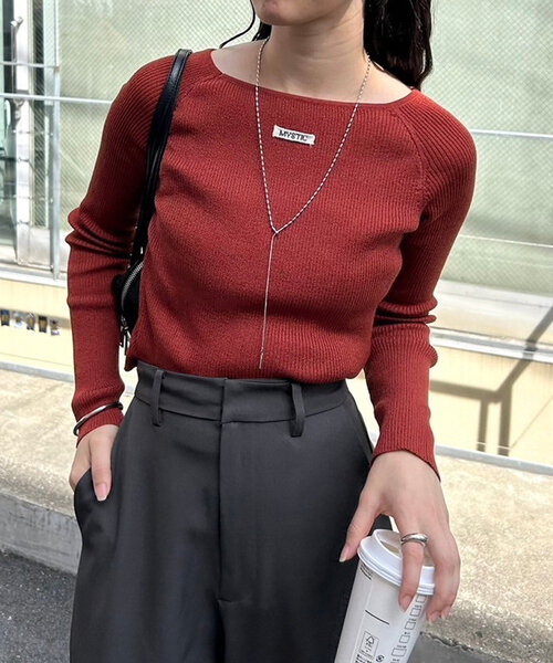 mystic(ミスティック)の「【10色展開/EC限定カラーORG】クルーリブニット(ニット/セーター・レディース・ブラック/アイボリー/ブルー/シルバー/ピンク/イエロー/オレンジ/グレー/グリーン/レッド・FREE)」の9枚目の写真