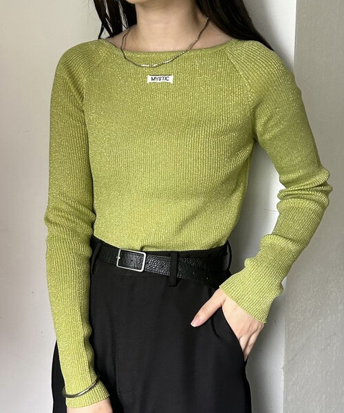 mystic(ミスティック)の「【10色展開/EC限定カラーORG】クルーリブニット(ニット/セーター・レディース・ブラック/アイボリー/ブルー/シルバー/ピンク/イエロー/オレンジ/グレー/グリーン/レッド・FREE)」の4枚目の写真