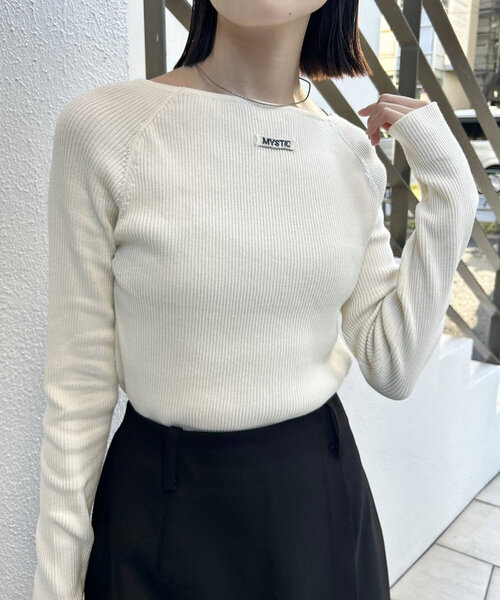 mystic(ミスティック)の「【10色展開/EC限定カラーORG】クルーリブニット(ニット/セーター・レディース・ブラック/アイボリー/ブルー/シルバー/ピンク/イエロー/オレンジ/グレー/グリーン/レッド・FREE)」の14枚目の写真
