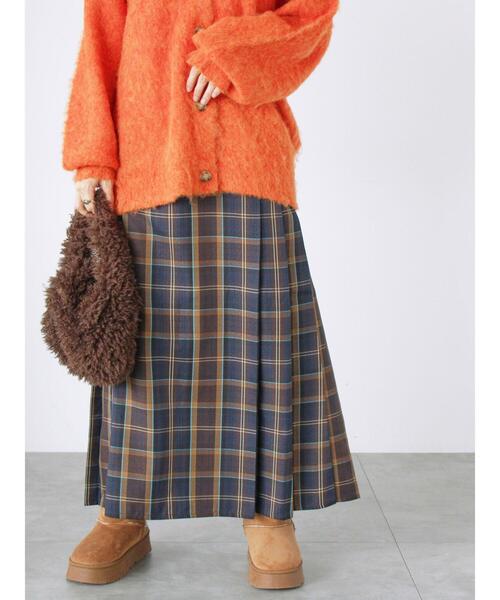 Lugnoncure（ルノンキュール）の「◎チェック柄プリーツスカート（スカート・レディース・ネイビー/ブラウン・F）」の2枚目の写真