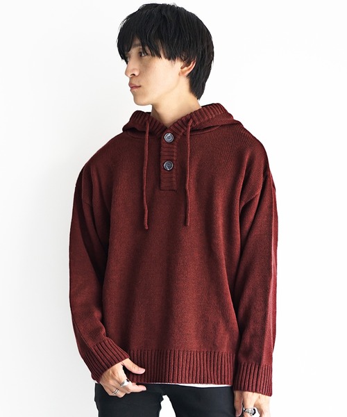 MinoriTY(マイノリティ)の「【MinoriTY】ざっくり編み7Gフード付きパーカーニット メンズ フーディー セーター ビッグシルエット オーバーサイズ ショート丈(ニット/セーター・メンズ・ブラック/ベージュ/ブルー/ダークブラック/グレイッシュブルー/グレイッシュベージュ/ボルドー・S/M/L)」の8枚目の写真