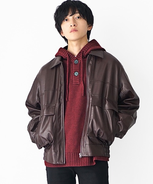 MinoriTY(マイノリティ)の「【MinoriTY】ざっくり編み7Gフード付きパーカーニット メンズ フーディー セーター ビッグシルエット オーバーサイズ ショート丈(ニット/セーター・メンズ・ブラック/ベージュ/ブルー/ダークブラック/グレイッシュブルー/グレイッシュベージュ/ボルドー・S/M/L)」の9枚目の写真