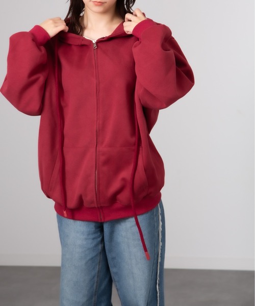 Chiina(チーナ)の「Chiina/無地 シンプル オーバーサイズ フルジップパーカー(パーカー・レディース・ブラック/アイボリー/ダークグレー/ライトピンク/アッシュグレー/ブラウン/レッド・FREE)」の7枚目の写真