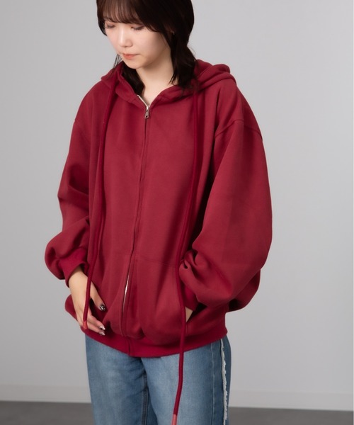 Chiina(チーナ)の「Chiina/無地 シンプル オーバーサイズ フルジップパーカー(パーカー・レディース・ブラック/アイボリー/ダークグレー/ライトピンク/アッシュグレー/ブラウン/レッド・FREE)」の19枚目の写真