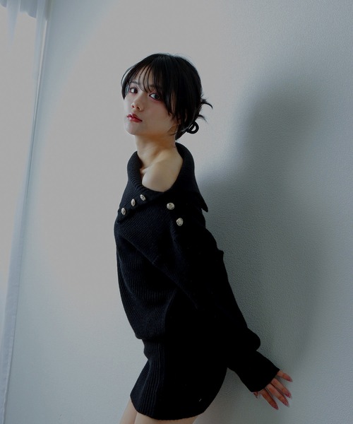 M DOLLY（エムドリー）の「asymmetry knit mini dress/アシンメトリーニットミニドレス（ワンピース・レディース・グレー/ブラック・S/M/L）」の4枚目の写真