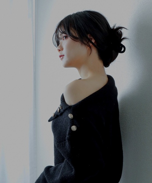 M DOLLY（エムドリー）の「asymmetry knit mini dress/アシンメトリーニットミニドレス（ワンピース・レディース・グレー/ブラック・S/M/L）」の6枚目の写真
