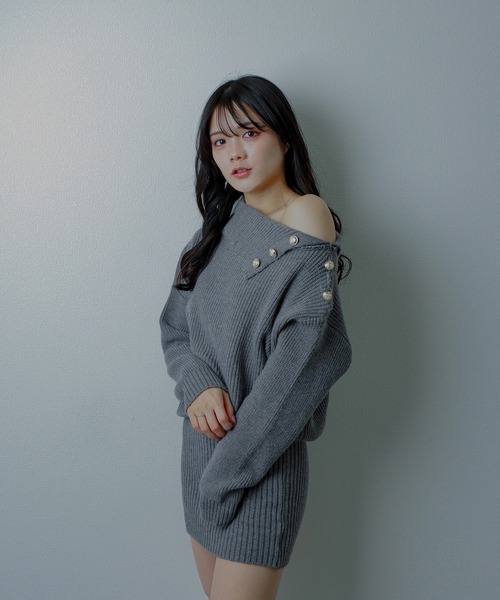 M DOLLY（エムドリー）の「asymmetry knit mini dress/アシンメトリーニットミニドレス（ワンピース・レディース・グレー/ブラック・S/M/L）」の7枚目の写真