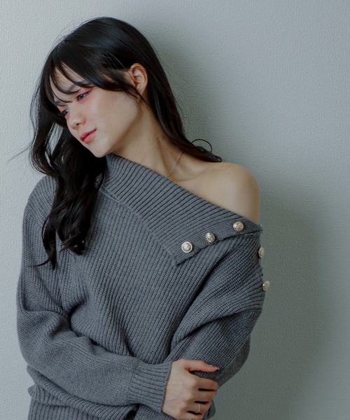 M DOLLY（エムドリー）の「asymmetry knit mini dress/アシンメトリーニットミニドレス（ワンピース・レディース・グレー/ブラック・S/M/L）」の10枚目の写真