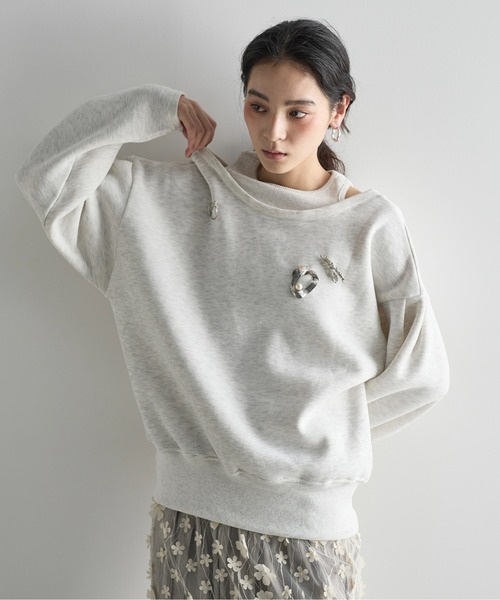 THE YOn（ザヨン）の「2WAYフェイクレイヤードスウェットプルオーバー（スウェット・レディース・ピンク/チャコール/オートミール・FREE）」の5枚目の写真