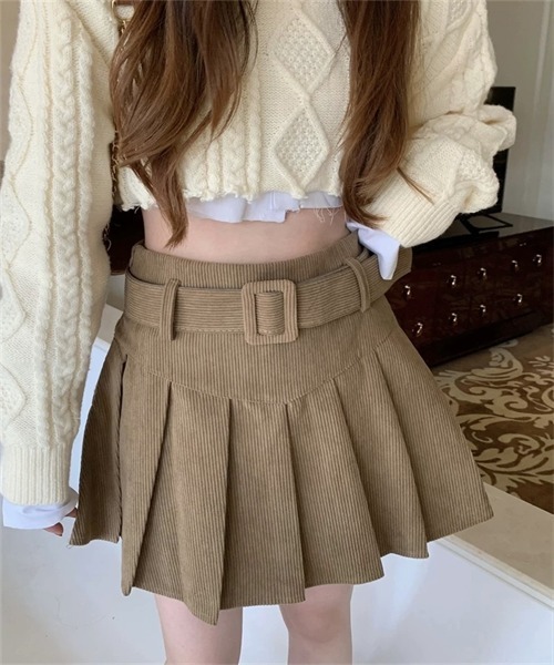 FREE STYLISTS(フリー スタイリスト)の「ベルト付き プリーツミニスカート(スカート・レディース・アイボリー/カーキ/ブラック/ブラウン・S/M/L/XL)」の14枚目の写真