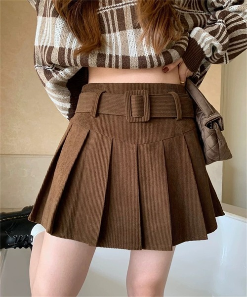 FREE STYLISTS(フリー スタイリスト)の「ベルト付き プリーツミニスカート(スカート・レディース・アイボリー/カーキ/ブラック/ブラウン・S/M/L/XL)」の8枚目の写真