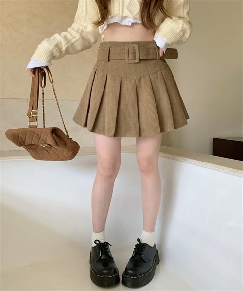 FREE STYLISTS(フリー スタイリスト)の「ベルト付き プリーツミニスカート(スカート・レディース・アイボリー/カーキ/ブラック/ブラウン・S/M/L/XL)」の12枚目の写真