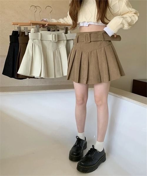 FREE STYLISTS(フリー スタイリスト)の「ベルト付き プリーツミニスカート(スカート・レディース・アイボリー/カーキ/ブラック/ブラウン・S/M/L/XL)」の17枚目の写真