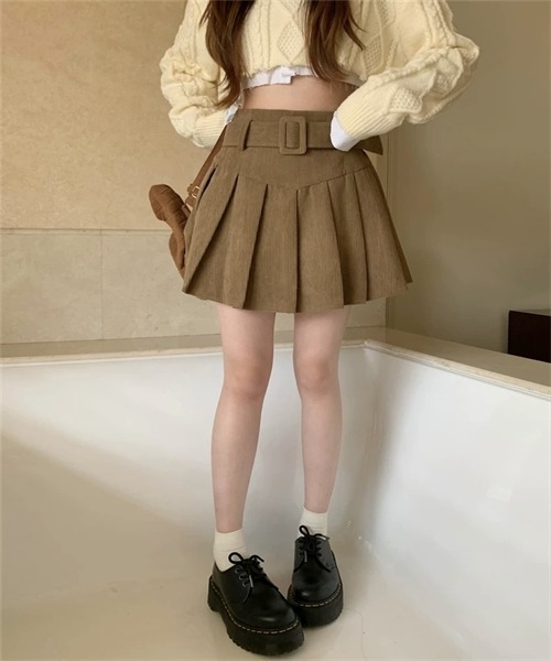 FREE STYLISTS(フリー スタイリスト)の「ベルト付き プリーツミニスカート(スカート・レディース・アイボリー/カーキ/ブラック/ブラウン・S/M/L/XL)」の11枚目の写真