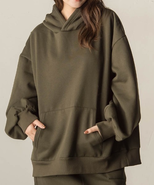 VICKY(ビッキー)の「裏起毛フーディ≪洗濯機で洗える≫(パーカー・レディース・カーキ/ブラック/ネイビー/ライトグレー・M)」の3枚目の写真
