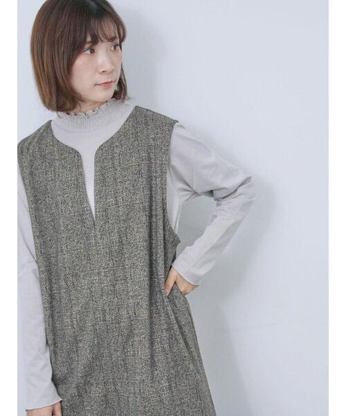 Samansa Mos2 blue（サマンサモスモスブルー）の「ウールライクチェックジャンスカ（ワンピース・レディース・ベージュ/ブラウン/グレー・F）」の14枚目の写真