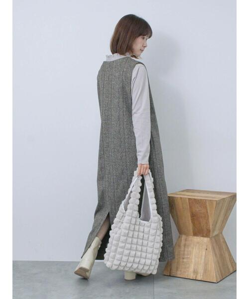 Samansa Mos2 blue（サマンサモスモスブルー）の「ウールライクチェックジャンスカ（ワンピース・レディース・ベージュ/ブラウン/グレー・F）」の15枚目の写真