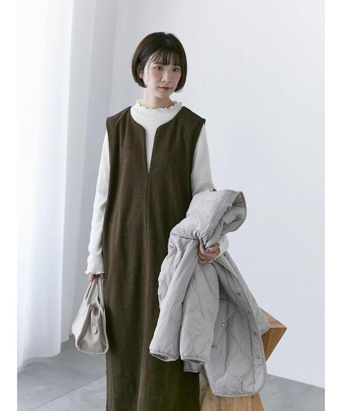 Samansa Mos2 blue（サマンサモスモスブルー）の「ウールライクチェックジャンスカ（ワンピース・レディース・ベージュ/ブラウン/グレー・F）」の18枚目の写真