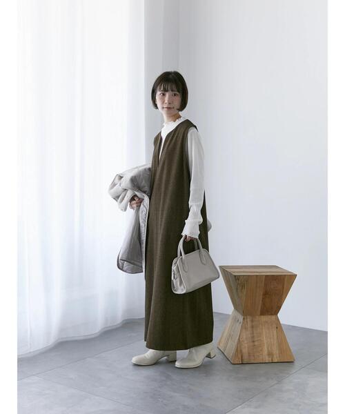 Samansa Mos2 blue（サマンサモスモスブルー）の「ウールライクチェックジャンスカ（ワンピース・レディース・ベージュ/ブラウン/グレー・F）」の20枚目の写真